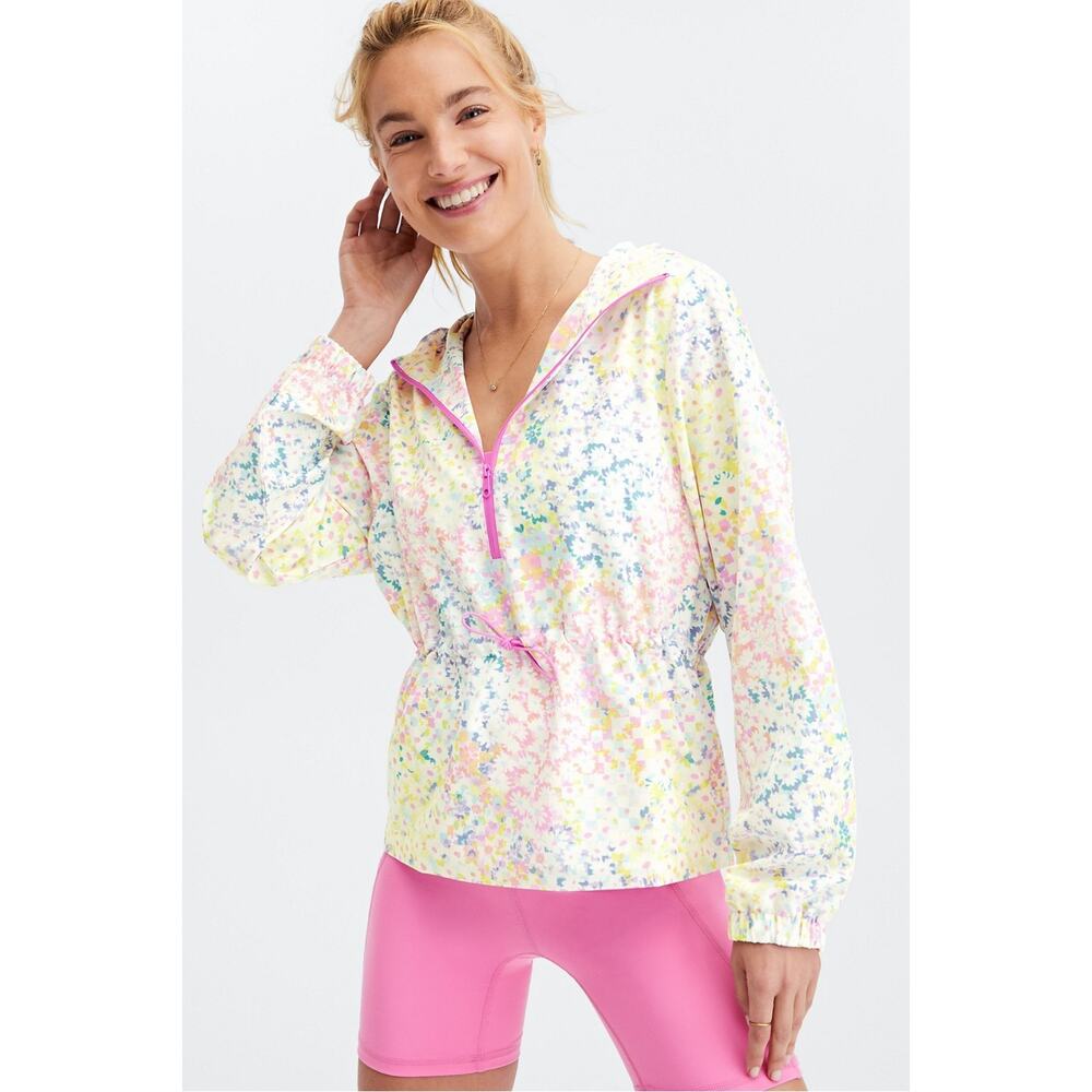 Fabletics Jacket Rosa Daisy Floral Pastel Rainbow Half Zip Hooded Athleisure Top